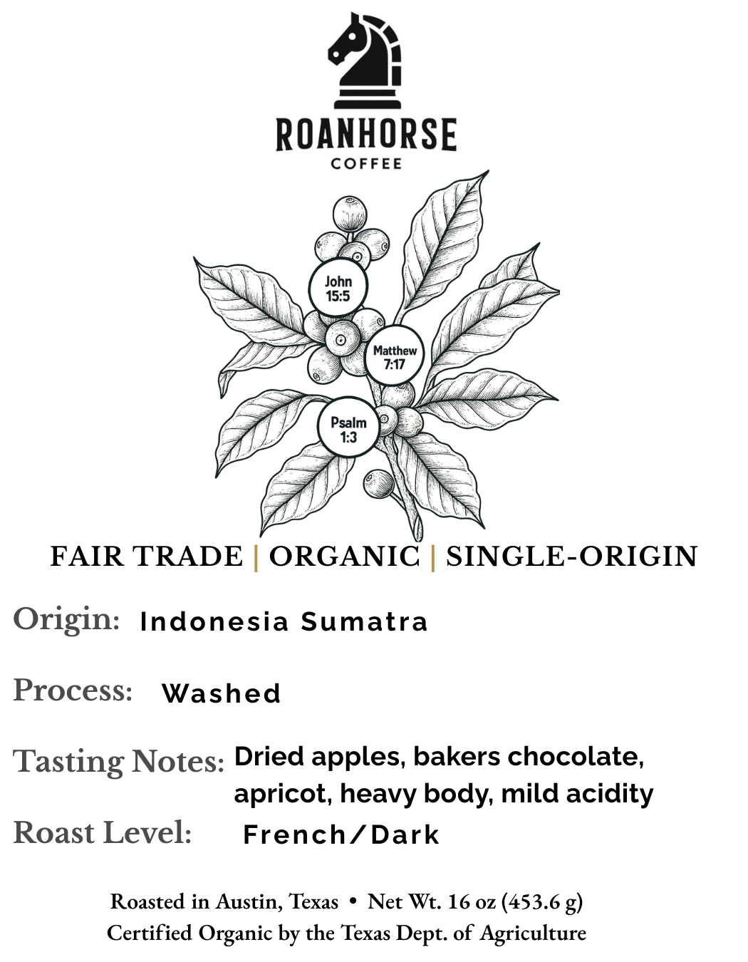 Organic Indonesia Sumatra Medium Roast Whole Bean Coffee – Fair Trade, Single-Origin (16 oz)
