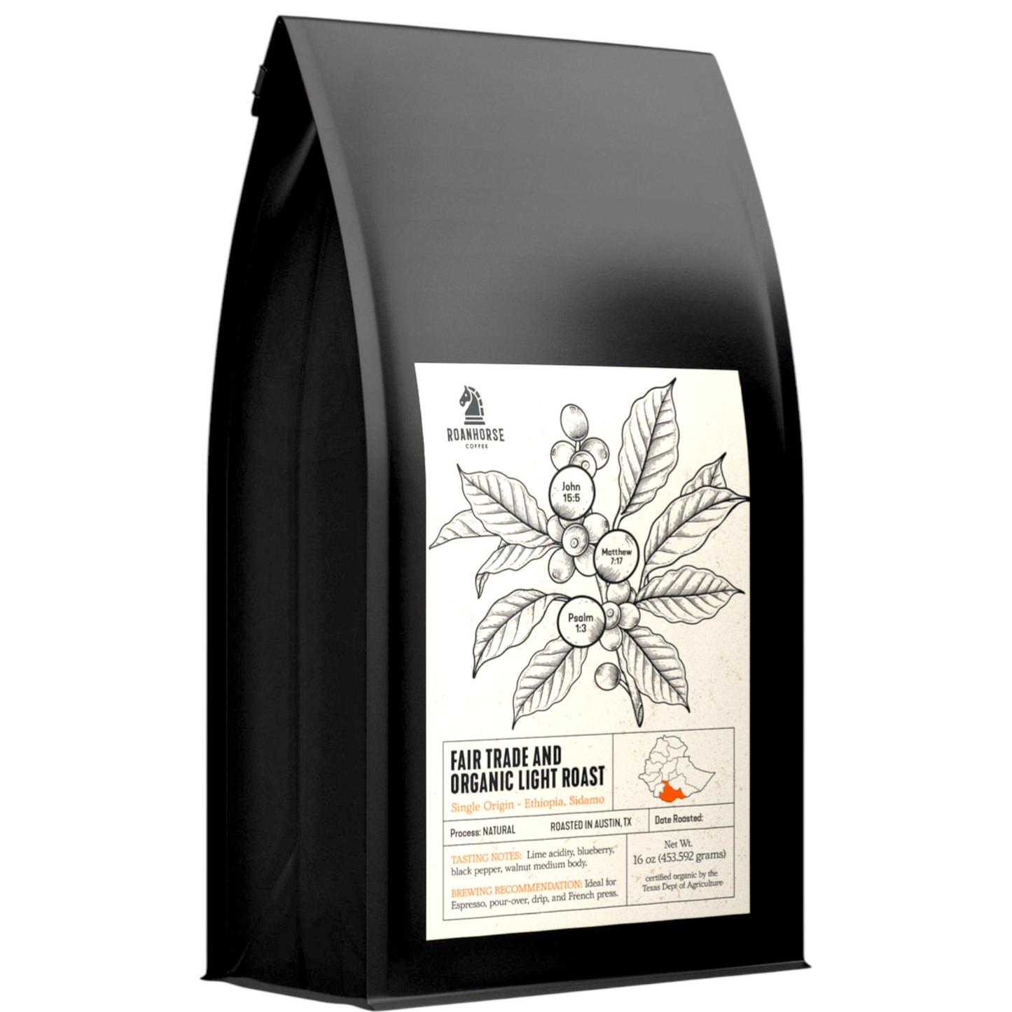 Organic Ethiopia Light Roast Whole Bean Coffee – Single-Origin, 100% Arabica (2 pounds)