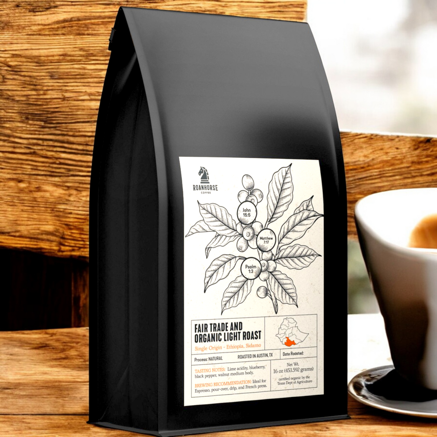 Organic Ethiopia Light Roast Whole Bean Coffee – Single-Origin, 100% Arabica (2 pounds)