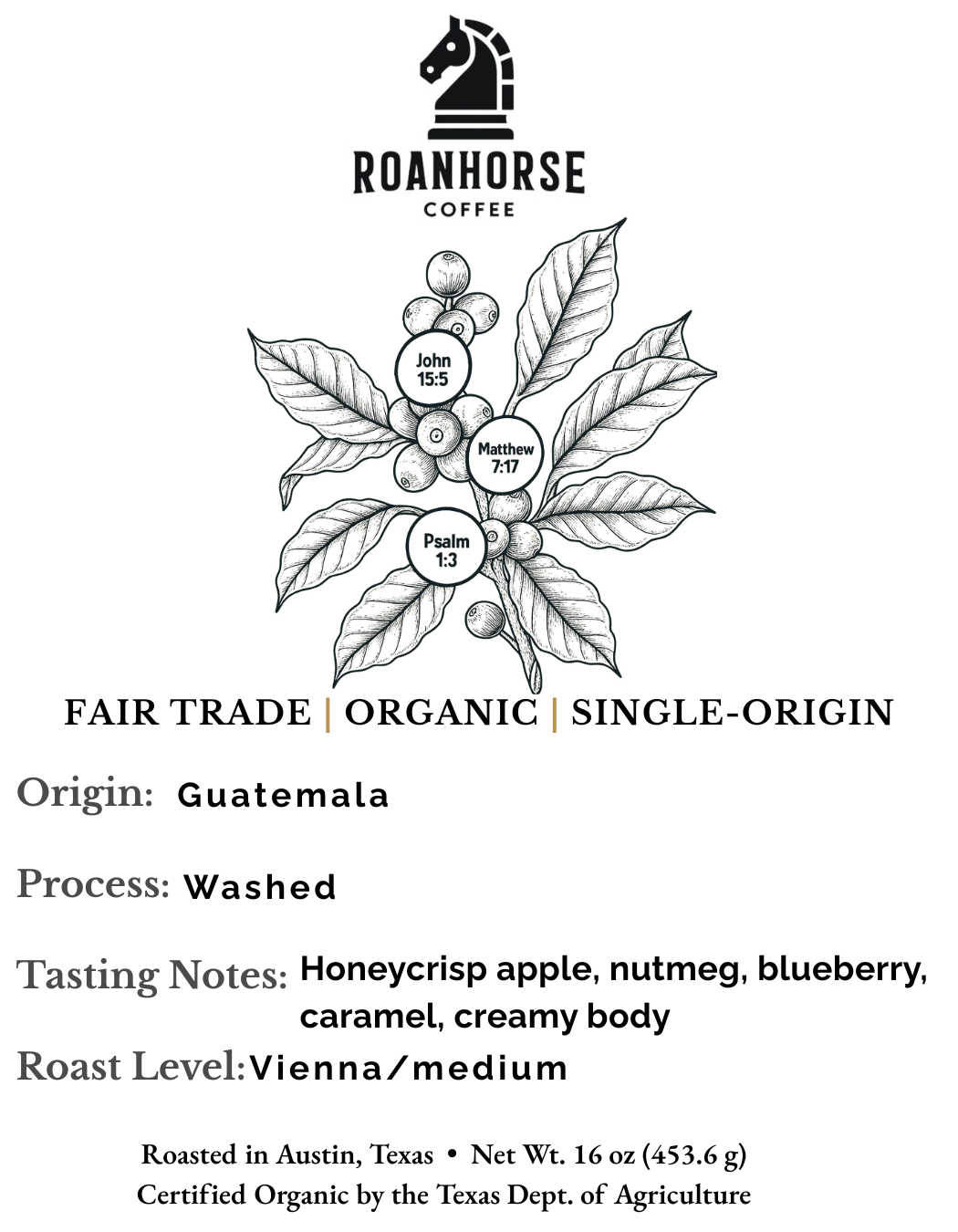 Organic Guatemala Medium Roast Whole Bean Coffee – Fair Trade, Single-Origin (16 oz)