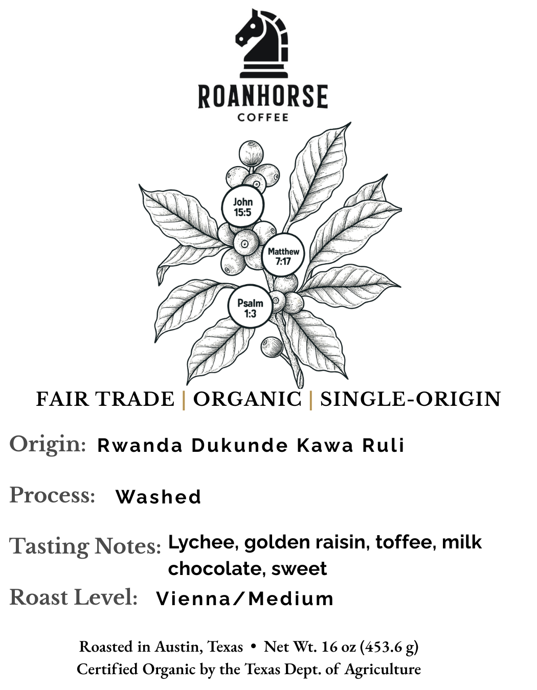 Organic Rwanda Dukunde Kawa Ruli Medium Roast Whole Bean Coffee – Fair Trade, Single-Origin (16 oz)