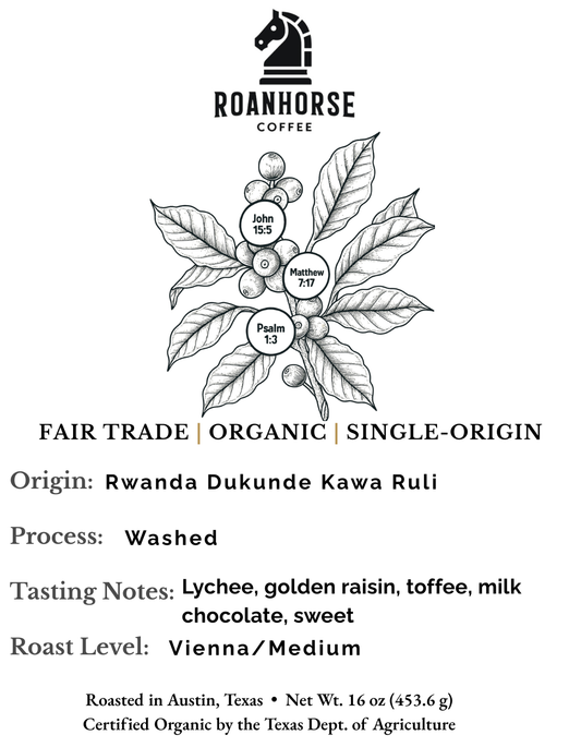 Organic Rwanda Dukunde Kawa Ruli Medium Roast Whole Bean Coffee – Fair Trade, Single-Origin (16 oz)