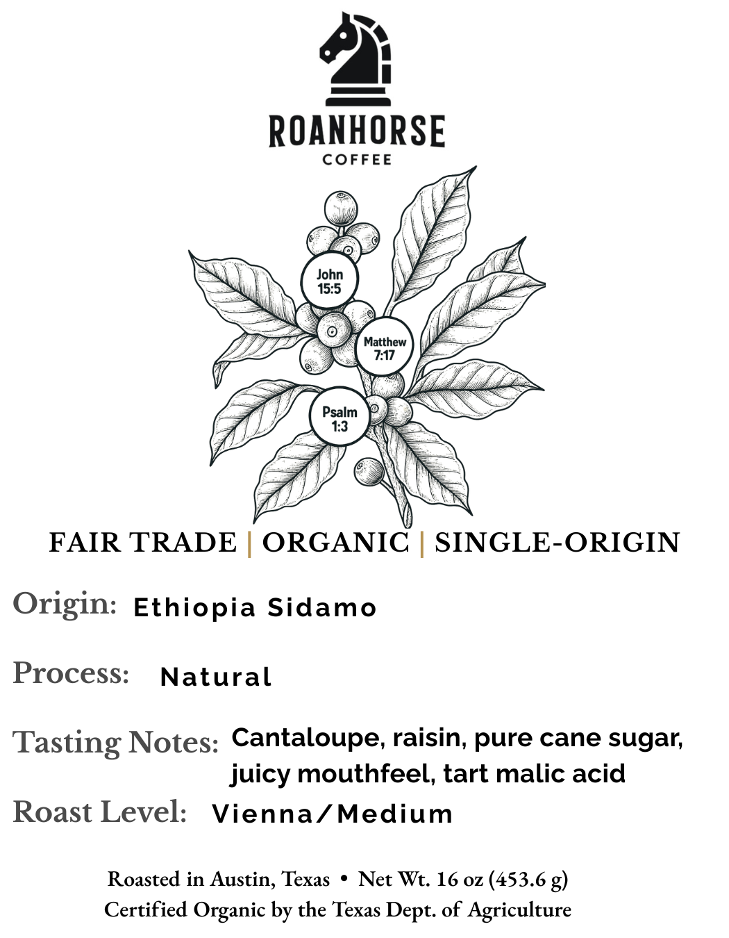 Organic Ethiopia Light Roast Whole Bean Coffee – Single-Origin, 100% Arabica (16 oz