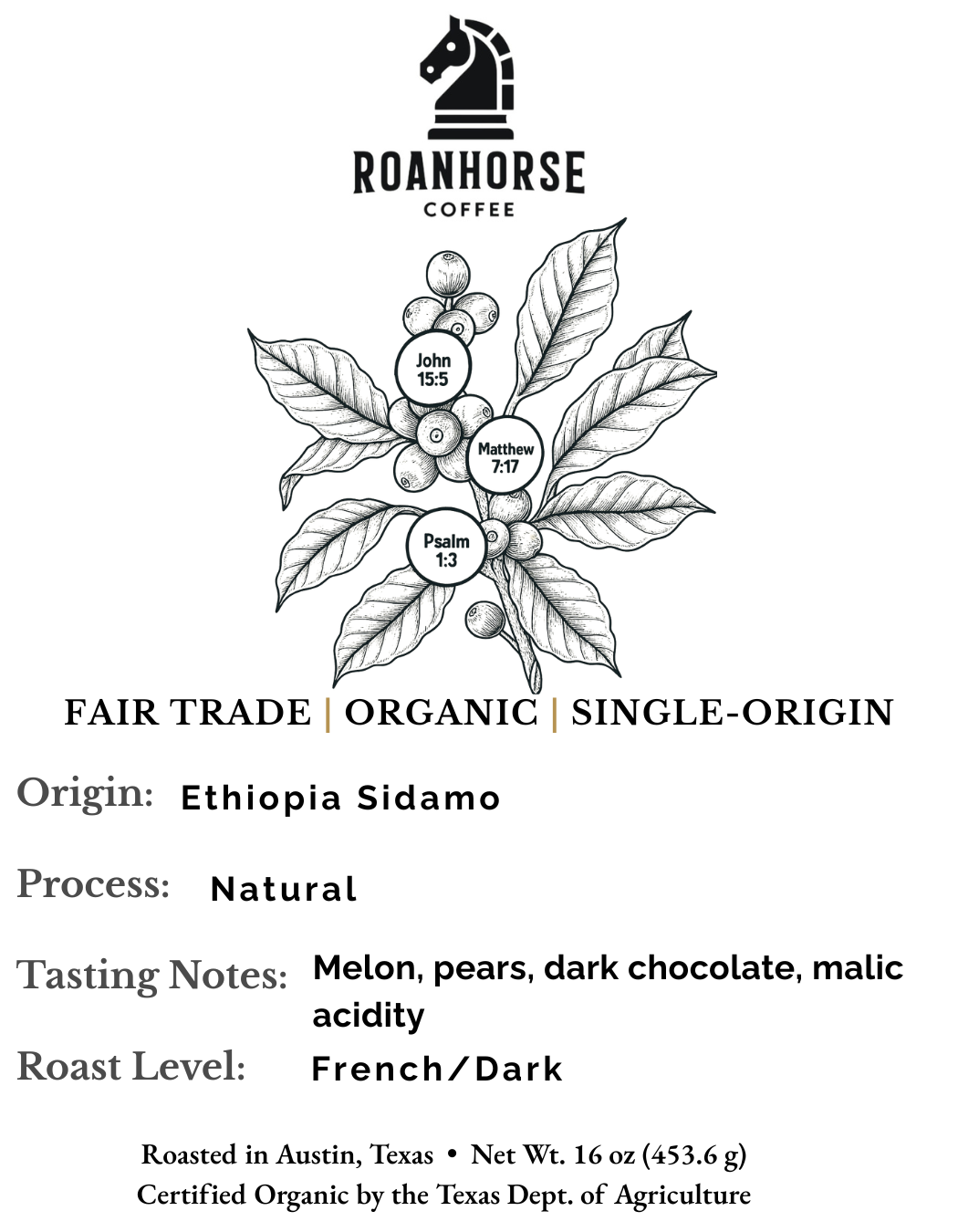 Organic Ethiopia Light Roast Whole Bean Coffee – Single-Origin, 100% Arabica (16 oz