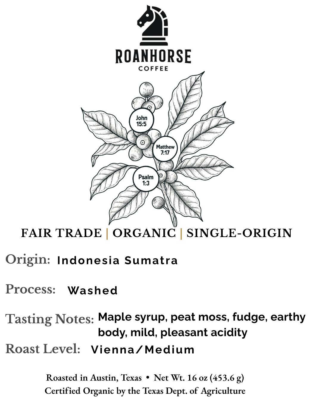 Organic Indonesia Sumatra Medium Roast Whole Bean Coffee – Fair Trade, Single-Origin (16 oz)