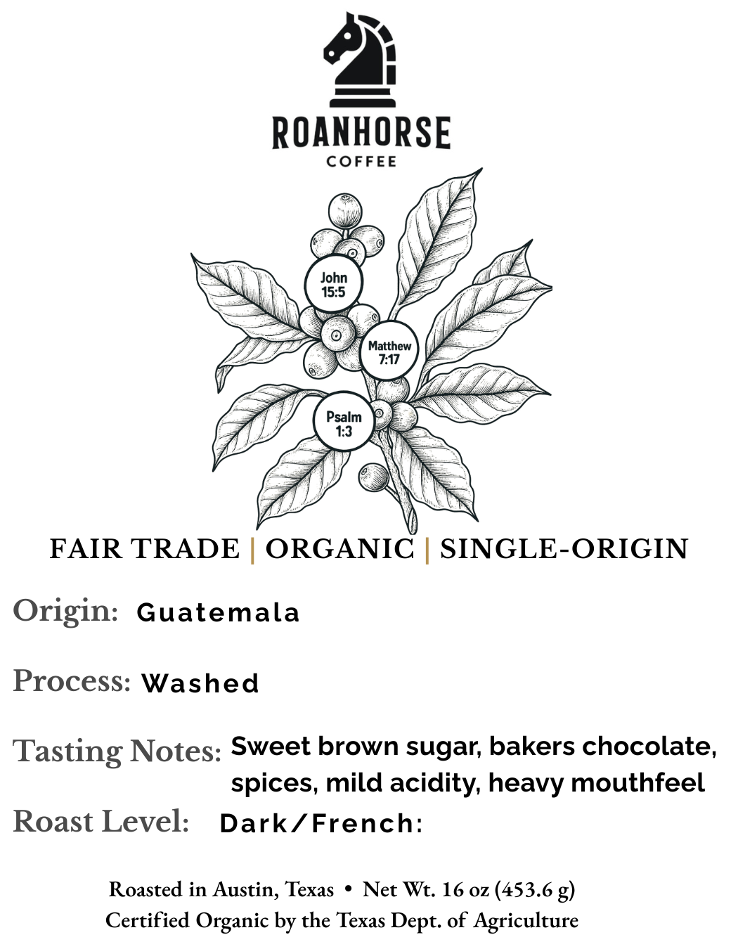 Organic Guatemala Medium Roast Whole Bean Coffee – Fair Trade, Single-Origin (16 oz)