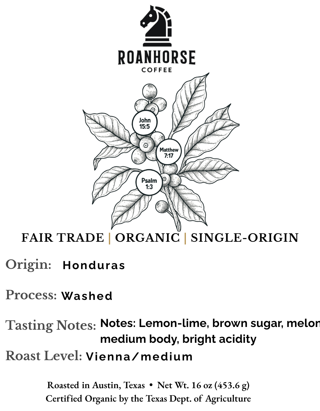 Organic Honduras Medium Roast Whole Bean Coffee – Fair Trade, Single-Origin (16 oz)