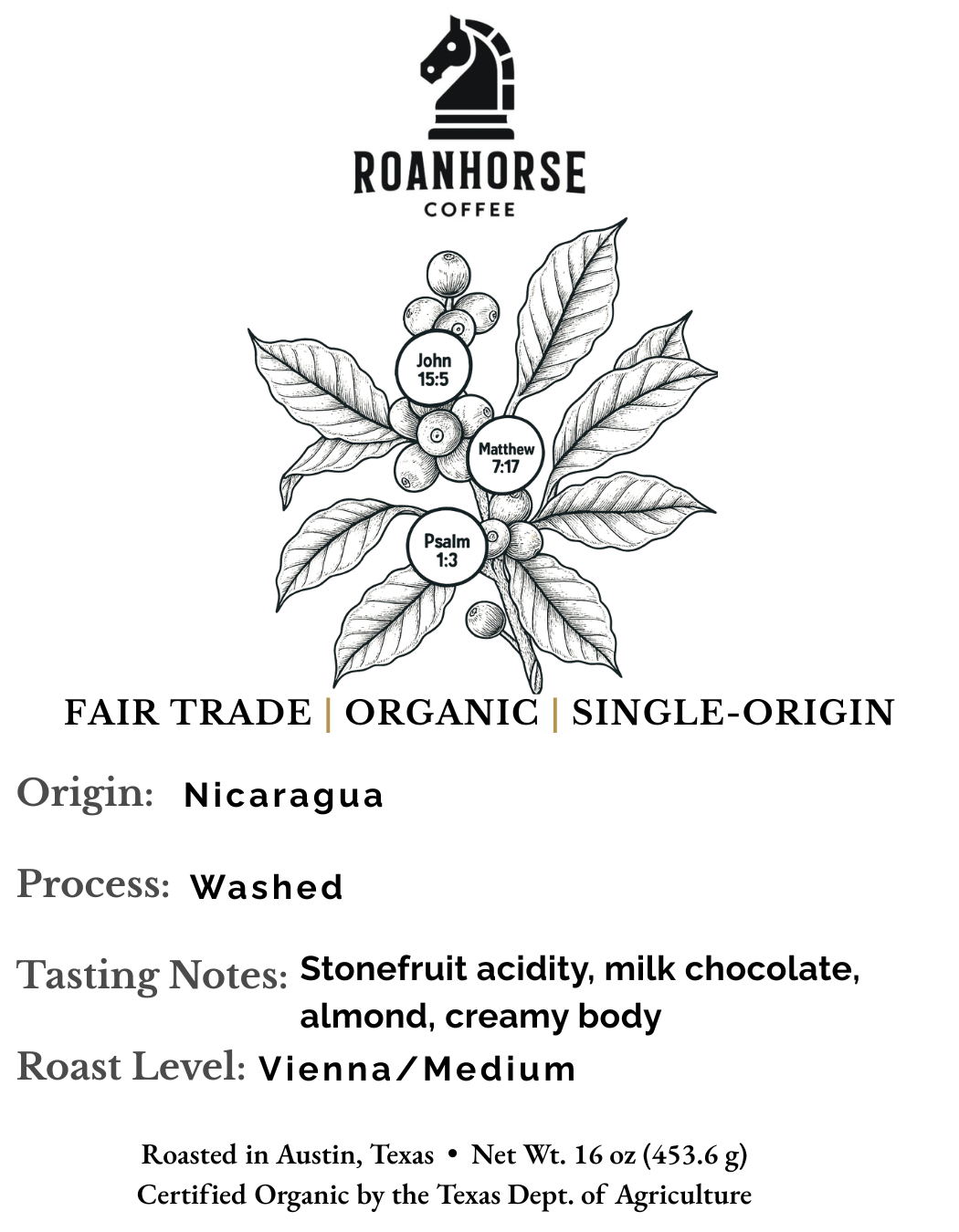 Organic Nicaragua Dark Roast Whole Bean Coffee – Fair Trade, Single-Origin (16 oz)