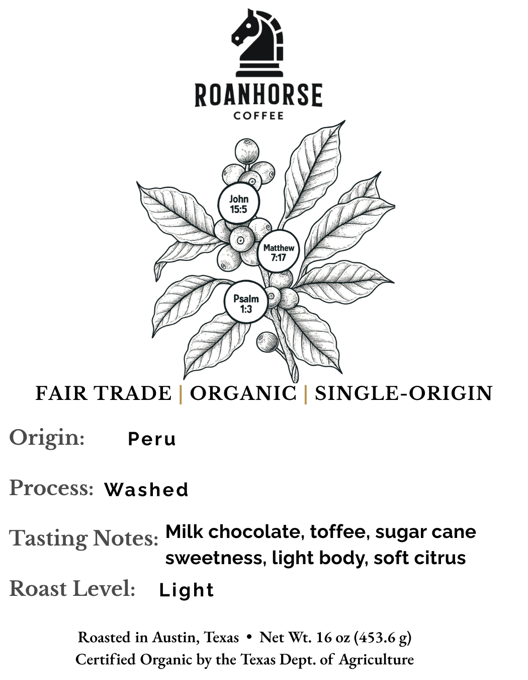 Organic Peru Whole Bean Coffee – Fair Trade, Single-Origin (16 oz)