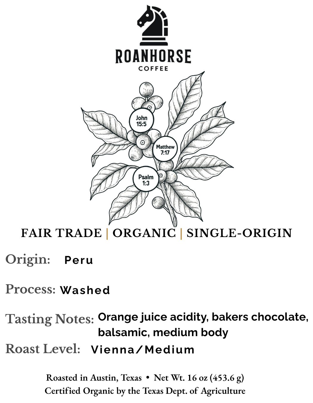 Organic Peru Whole Bean Coffee – Fair Trade, Single-Origin (16 oz)