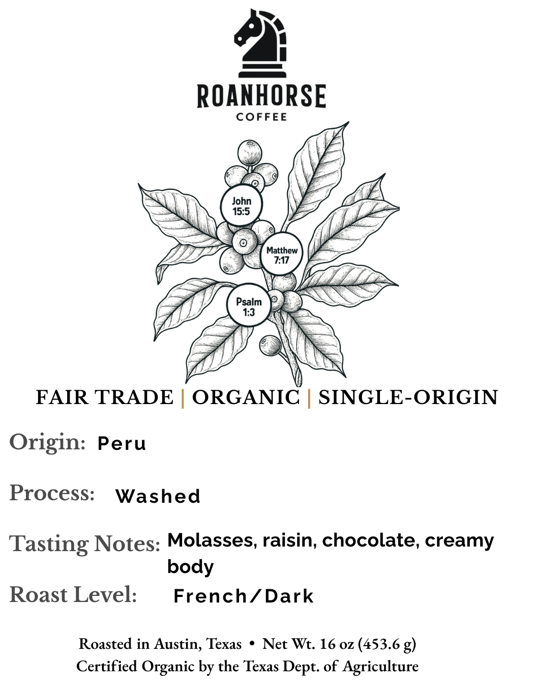 Organic Peru Whole Bean Coffee – Fair Trade, Single-Origin (16 oz)