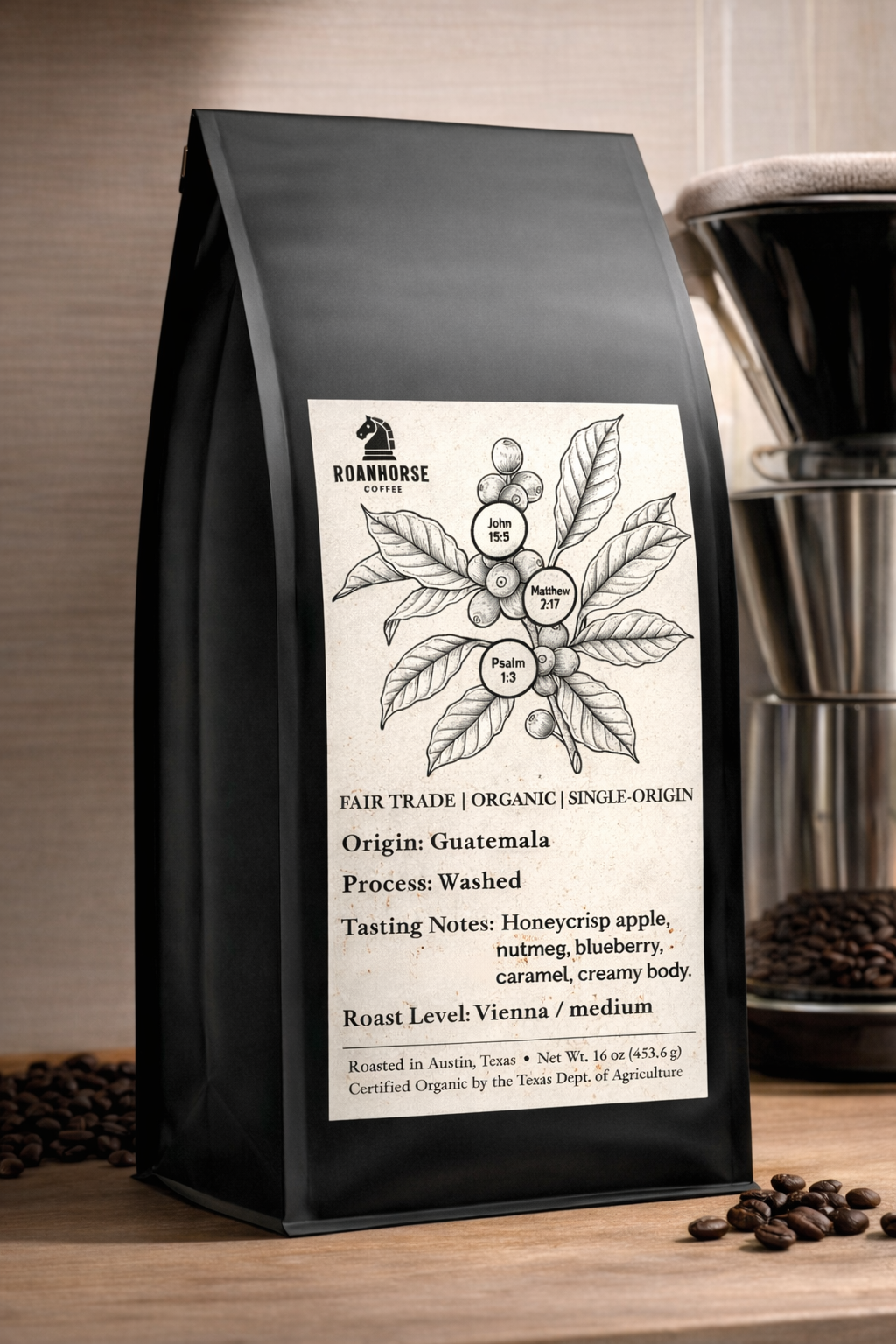 Organic Guatemala Medium Roast Whole Bean Coffee – Fair Trade, Single-Origin (16 oz)